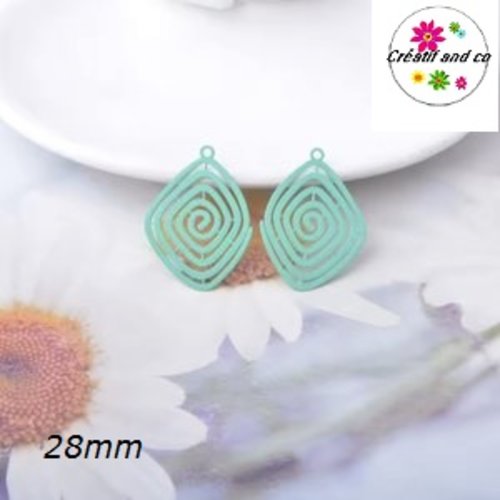 Breloque estampe spirale vert paon 28mm