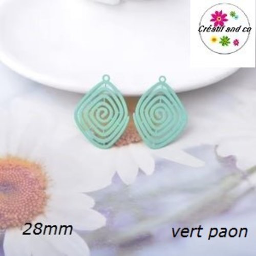 Breloque estampe spirale vert paon 28mm