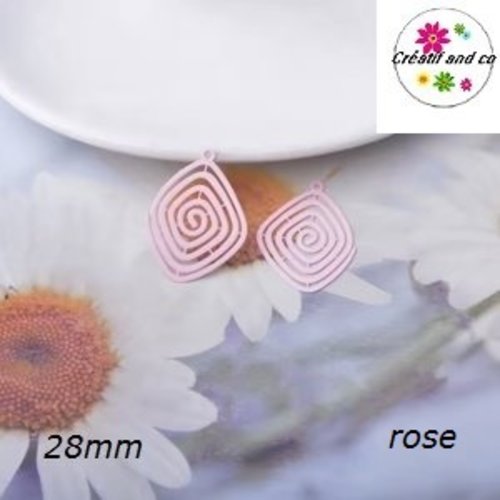 Breloque estampe spirale rose 28mm