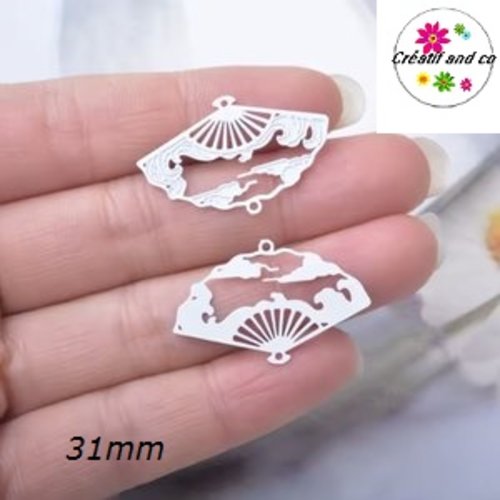 Breloque estampe connecteur éventail blanc  31mm