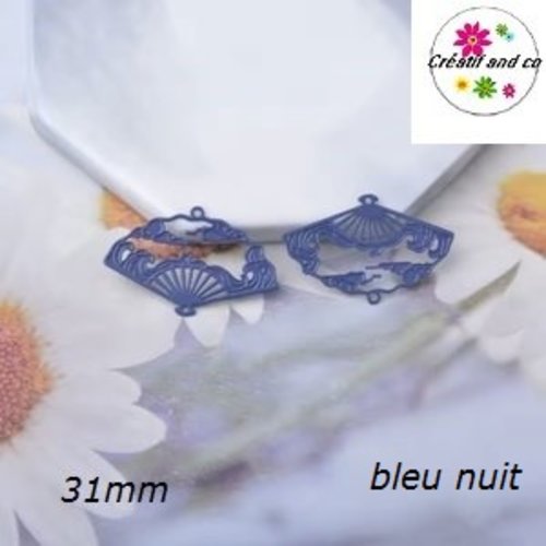 Breloque estampe connecteur éventail bleu nuit  31mm
