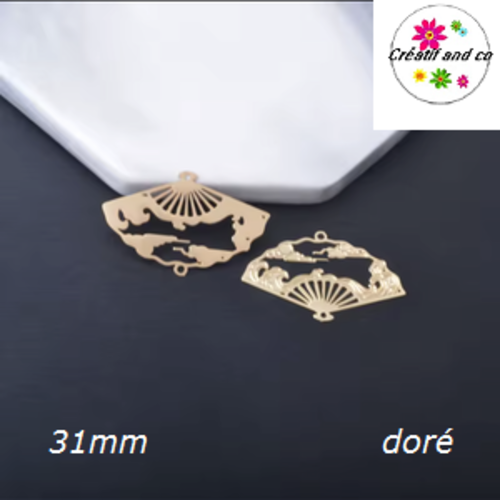 Breloque estampe connecteur éventail doré 31mm
