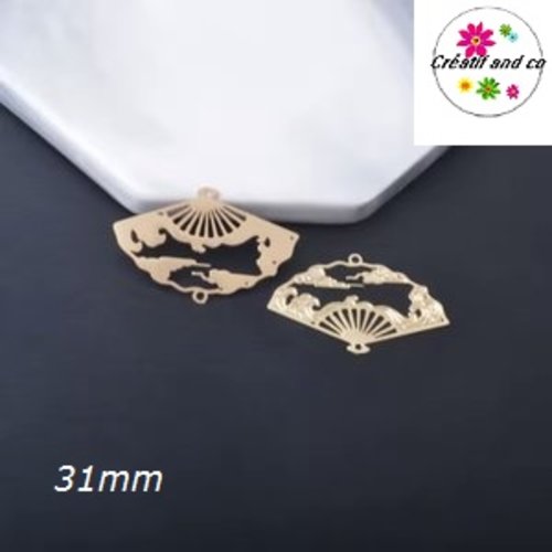 Breloque estampe connecteur éventail doré 31mm