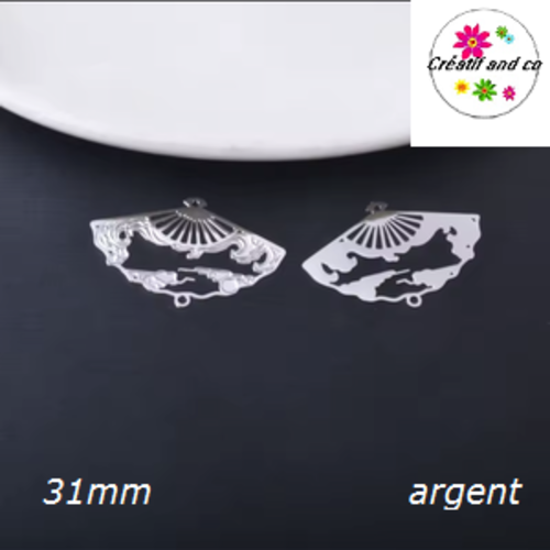Breloque estampe connecteur éventail argent  31mm