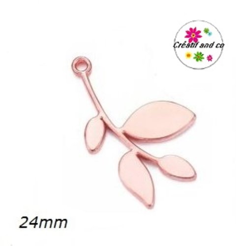 Breloque branche et ses feuilles rose gold 24mm
