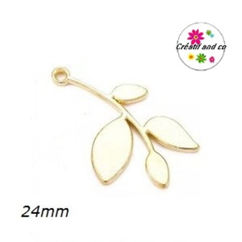 Breloque branche et ses feuilles dorées 24mm