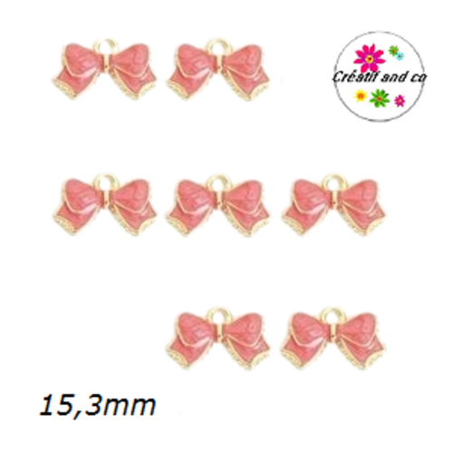 Breloque noeud rose foncé émail 15,3mm