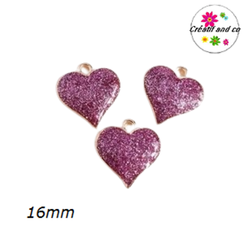 Breloque coeur violet foncé pailleté