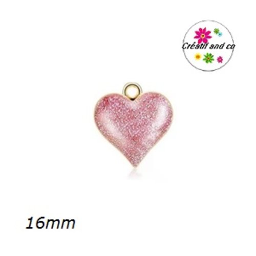 Breloque coeur rose foncé pailleté