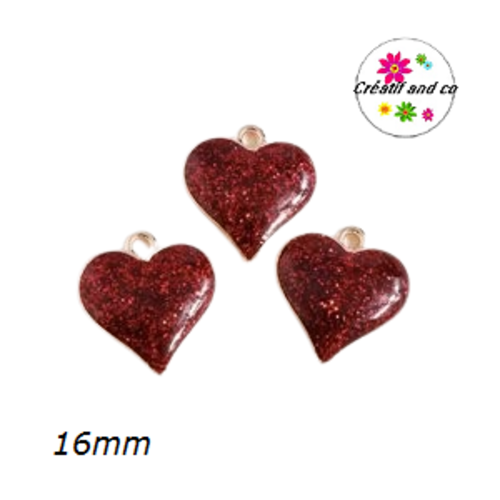 Breloque coeur rouge pailleté