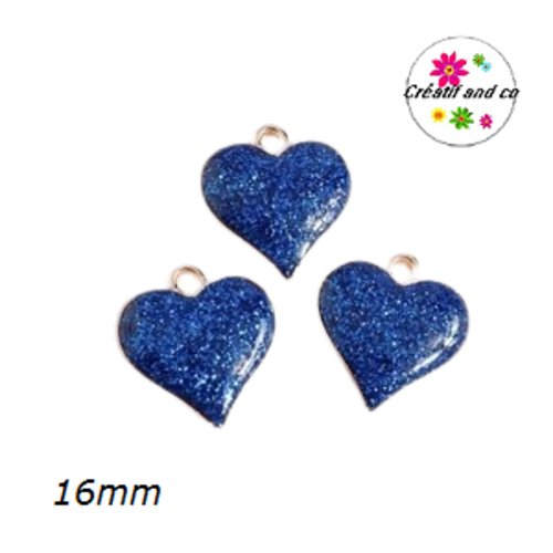 Breloque coeur bleu roi pailleté