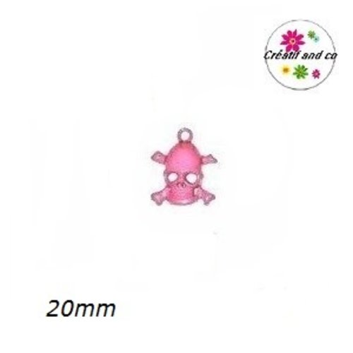 Breloque tête de mort fuschia  20mm