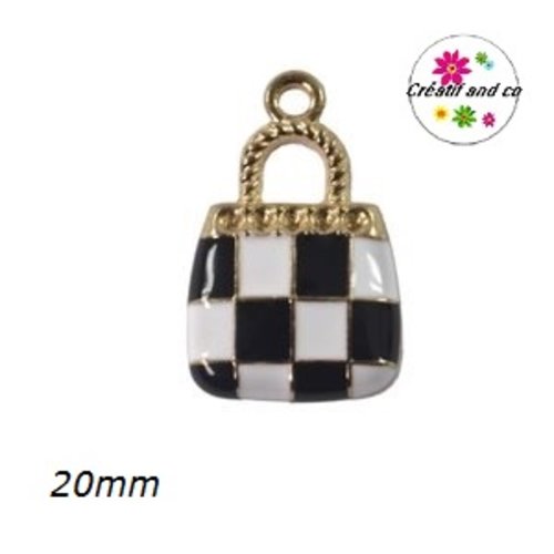 Breloque sac à main damier noir et blanc 20mm