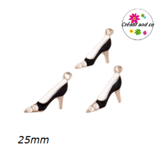 Breloque escarpin plat noir et blanc et perles 25mm