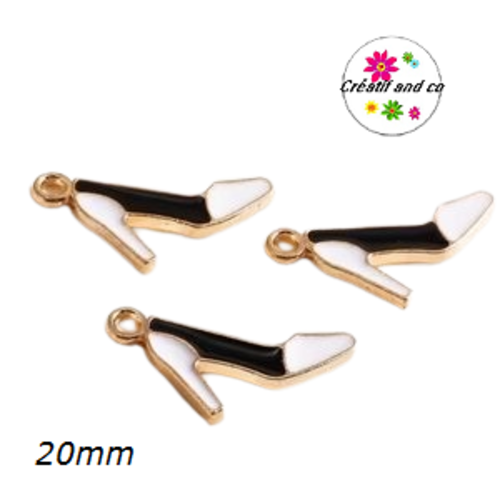 Breloque escarpin plat noir et blanc 20mm
