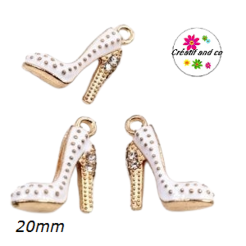 Breloque escarpin blanc strass sur talon  20mm