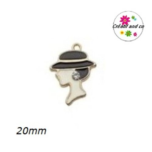 Breloque profil femme chapeautée 20mm