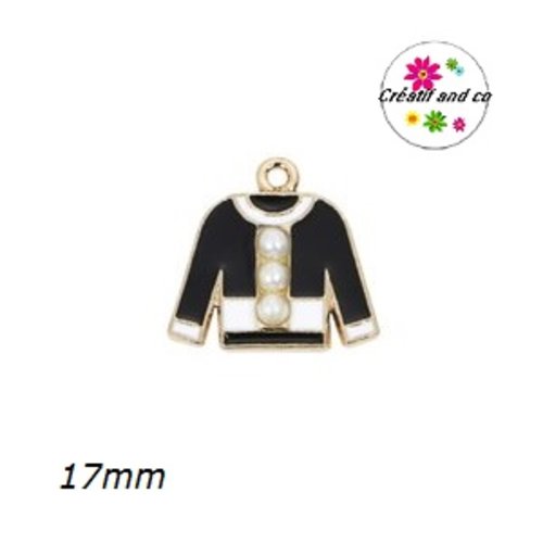 Breloque veste noire et blanche perlée 17mm