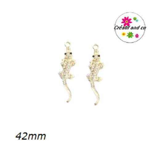 Breloque crocodile doré et strass 42mm