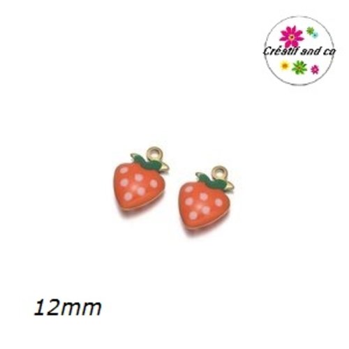 Breloque fraise 3d orange émail 12mm