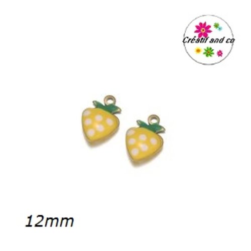 Breloque fraise 3d jaune émail 12mm