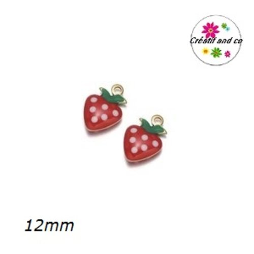 Breloque fraise 3d rouge émail 12mm
