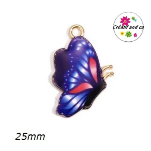 Breloque papillon doré et émail ton bleu marine  25mm