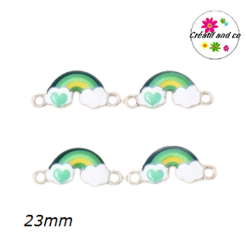 Connecteur nuage kawaii ton vert et jaune émail 23mm