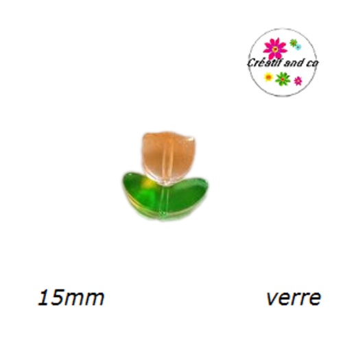 Perle d'espacement tulipe orange translucide en verre 15mm