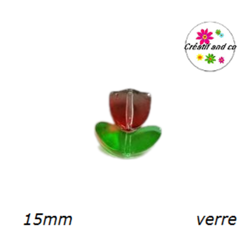 Perle d'espacement tulipe rouge translucide en verre 15mm