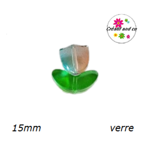 Perle d'espacement tulipe bleu/marron translucide en verre 15mm
