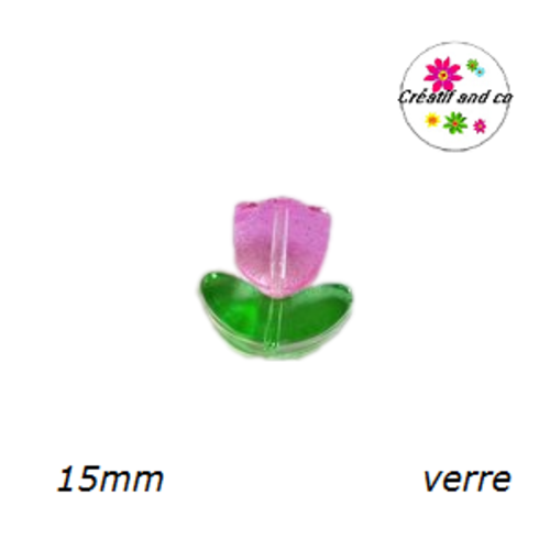 Perle d'espacement tulipe fuschia translucide en verre 15mm