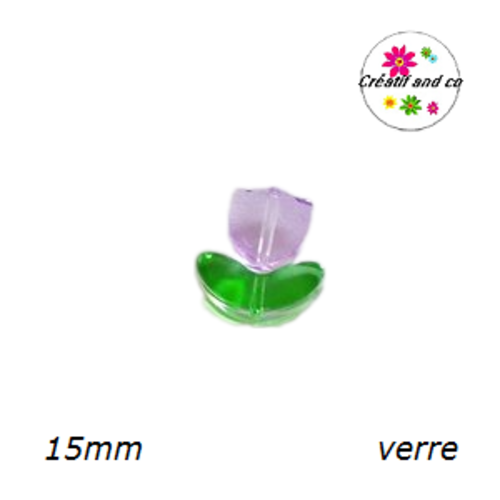 Perle d'espacement tulipe parme translucide en verre 15mm