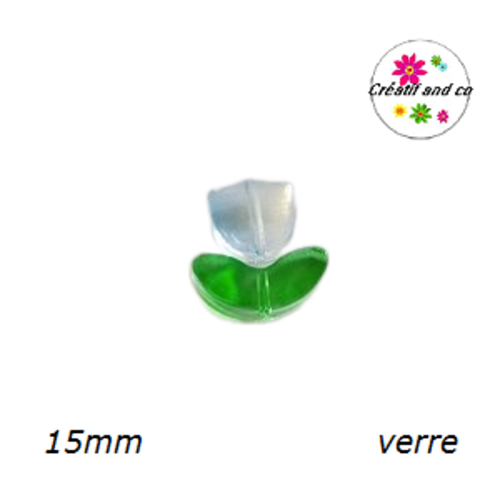 Perle d'espacement tulipe bleu doré translucide en verre 15mm