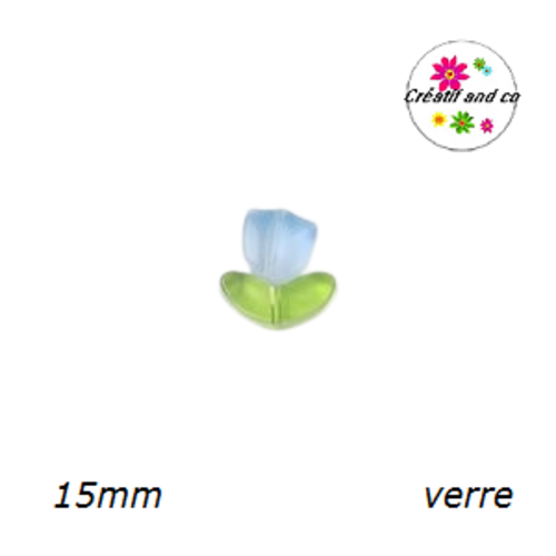 Perle d'espacement tulipe bleu laiteux translucide en verre 15mm