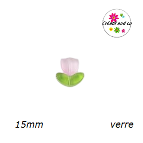 Perle d'espacement tulipe rose très pâle translucide en verre 15mm