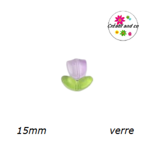 Perle d'espacement tulipe parme très clair translucide en verre 15mm