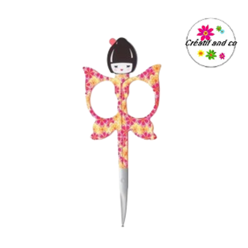 Ciseau multifonctionnel acier inoxydable matriochka fond jaune/fuschia fleuri