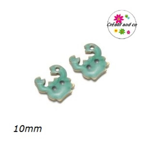 Breloque petit crabe 3d acier inoxydable émaillé vert 10mm