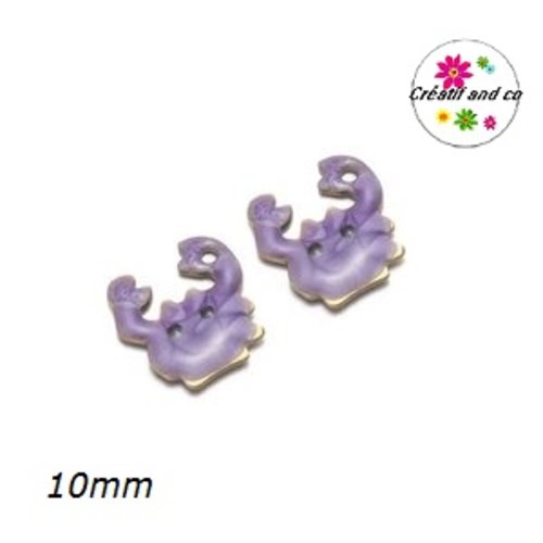 Breloque petit crabe 3d acier inoxydable émaillé parme 10mm