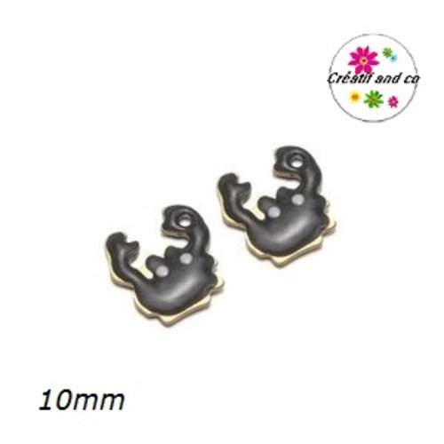 Breloque petit crabe 3d acier inoxydable émaillé noir 10mm