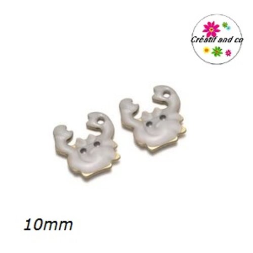 Breloque petit crabe 3d acier inoxydable émaillé blanc effet nacré 10mm