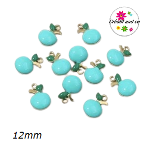 Breloque petite pomme 3d acier inoxydable bleu-vert émaillé 12mm