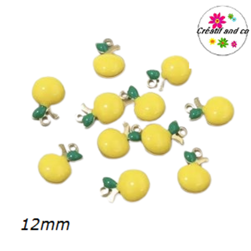 Breloque petite pomme 3d acier inoxydable jaune émaillé 12mm