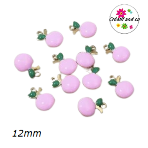 Breloque petite pomme 3d acier inoxydable rose émaillé 12mm