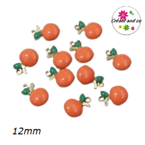 Breloque petite pomme 3d acier inoxydable orange émaillé 12mm