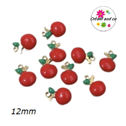 Breloque petite pomme 3d acier inoxydable rouge émaillé 12mm