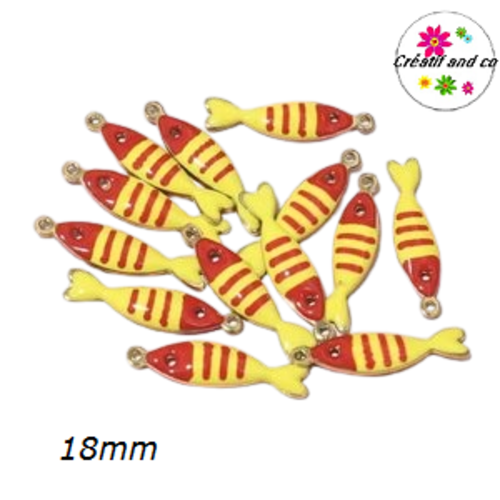 Breloque poisson rouge/jaune émail 18mm