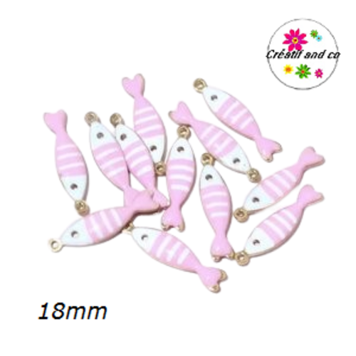 Breloque poisson blanc/rose émail 18mm