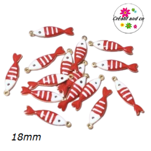 Breloque poisson blanc/rouge émail 18mm